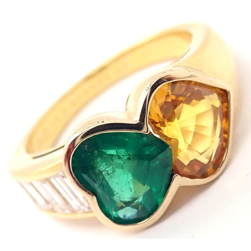 Authentic Van Cleef & Arpels 18k Gold Diamond Emerald Yellow Sapphire Ring Paper